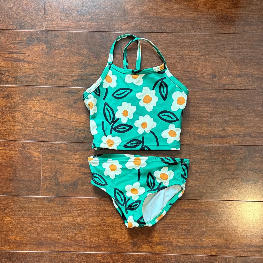 Hanna Andersson Green Floral Tankini Set